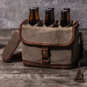 Legacy Waxed Canvas Faux Suede Drink Bottle Beer Caddy Cooler Insulated Bag